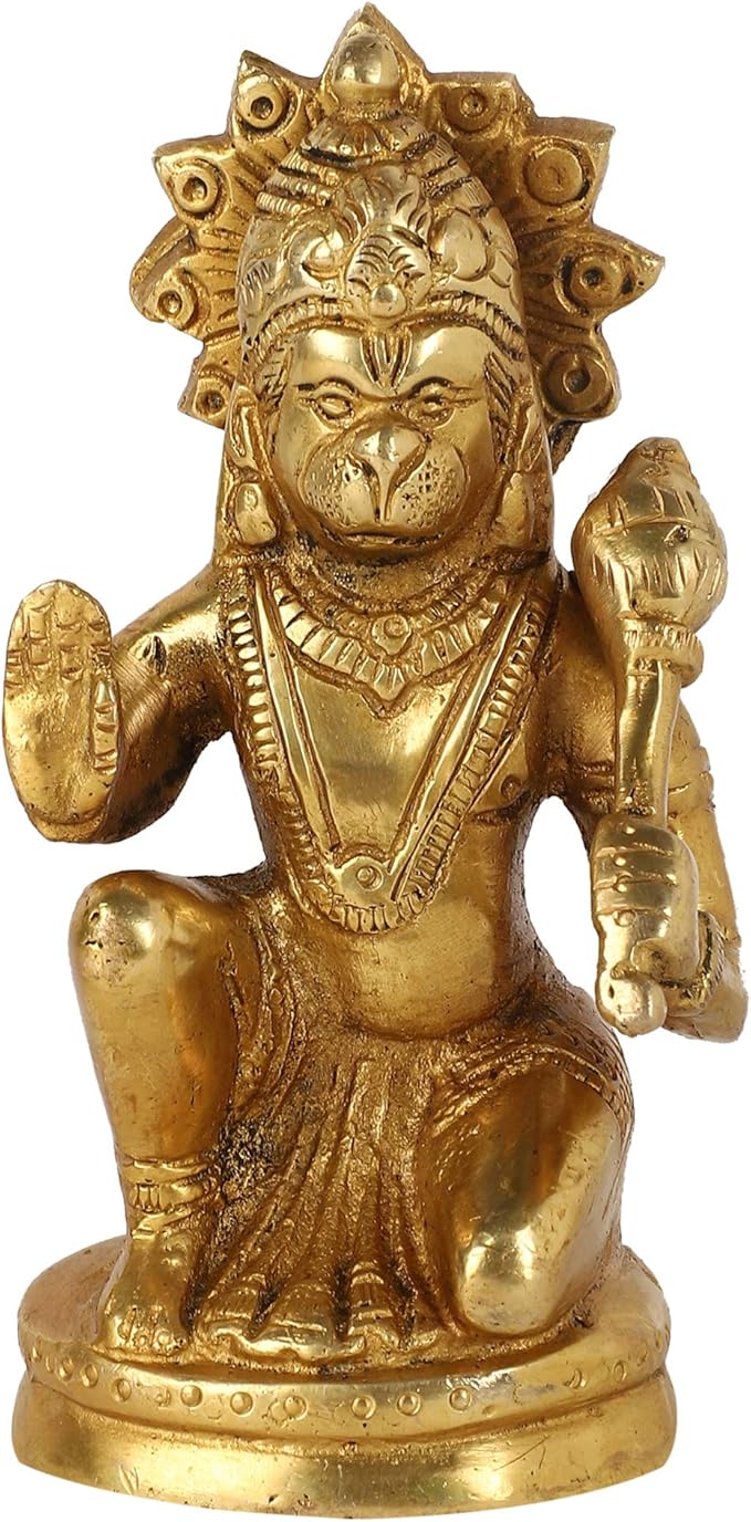 guru jee64 黄铜雕像 hanuman 印度教上帝偶像坐着宗教礼物 曼迪尔